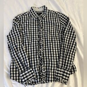 Bob Timberlake Black & White Checkered Ruffle Button Down Women’s Shirt L